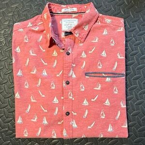 Cactus Men’s Red Sailboat Print Button-Down Shirt Size XL